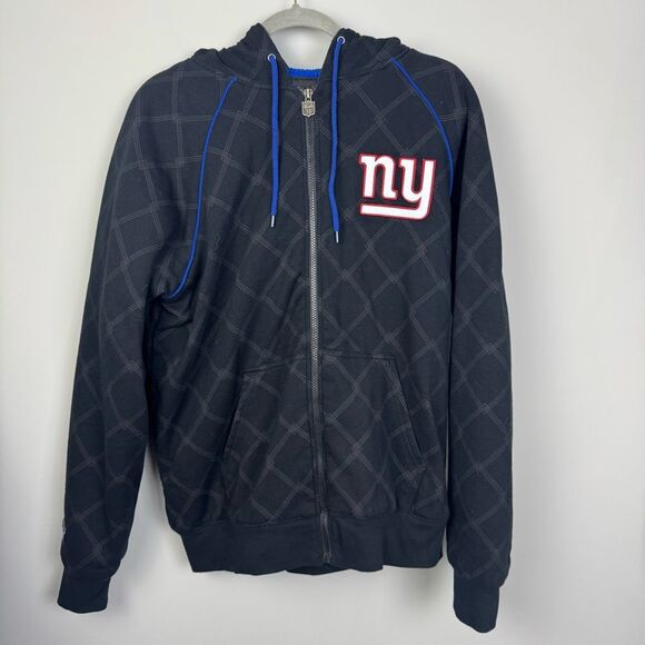 NFL PRO-LINEGIANTS Black Blue Zip-Up Hoodie with NY Logo Men’s Size Medium